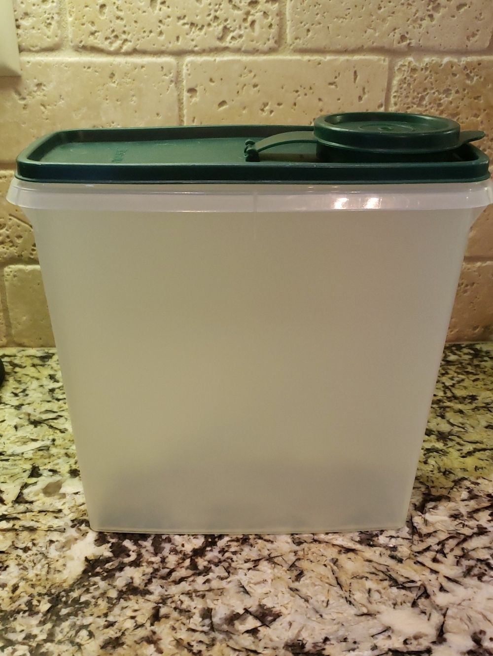 Tupperware Frosted White Container with Green Lid and Seal